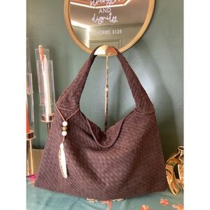 Luxury‎ Faux Suede Woven Hobo Shoulder Bag Chocolate Brown Chic Everyday